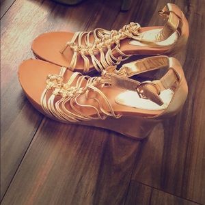 Gold wedge sandals